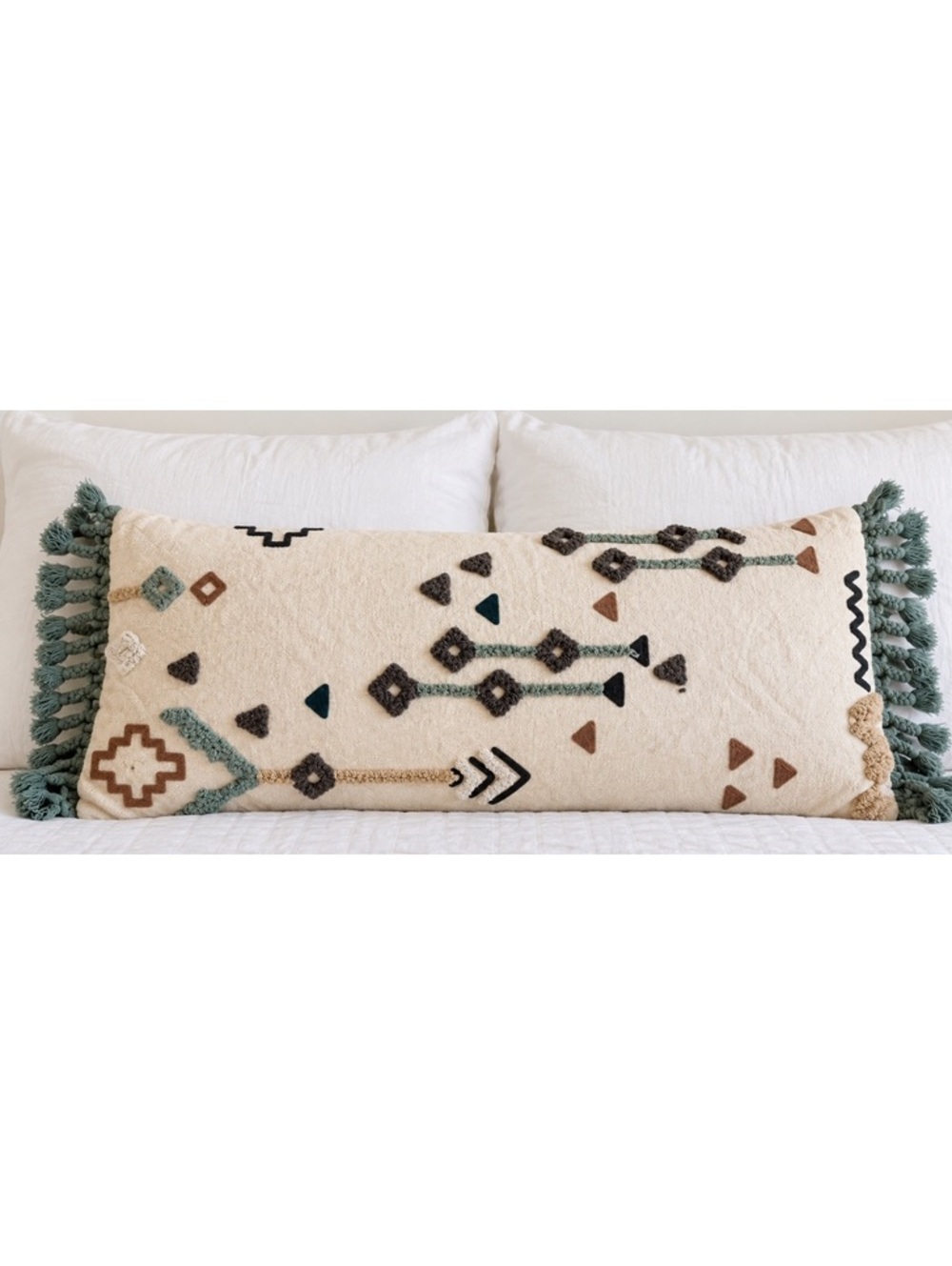 Boho Southwestern Maxi Pillowcase Cover with Fringe and Zipper